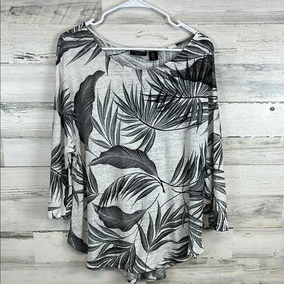 Tahari 100% Linen Tunic Top 1X Palms Leaves Resort Tropical Beach Asymmetrical - Picture 1 of 7